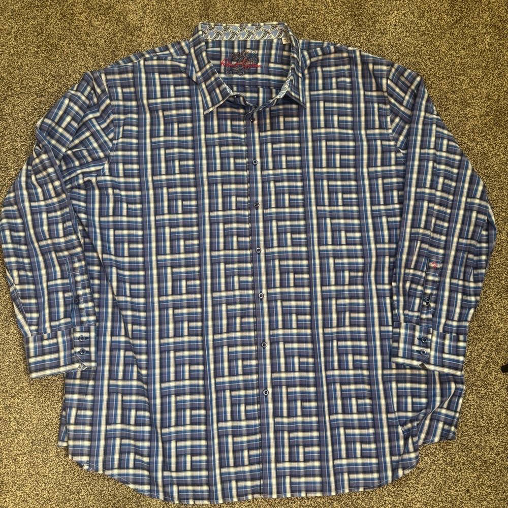 Robert Graham Men’s 4XL Shirt Long Sleeve Classic Fit Buttoned Blue Plaid Check